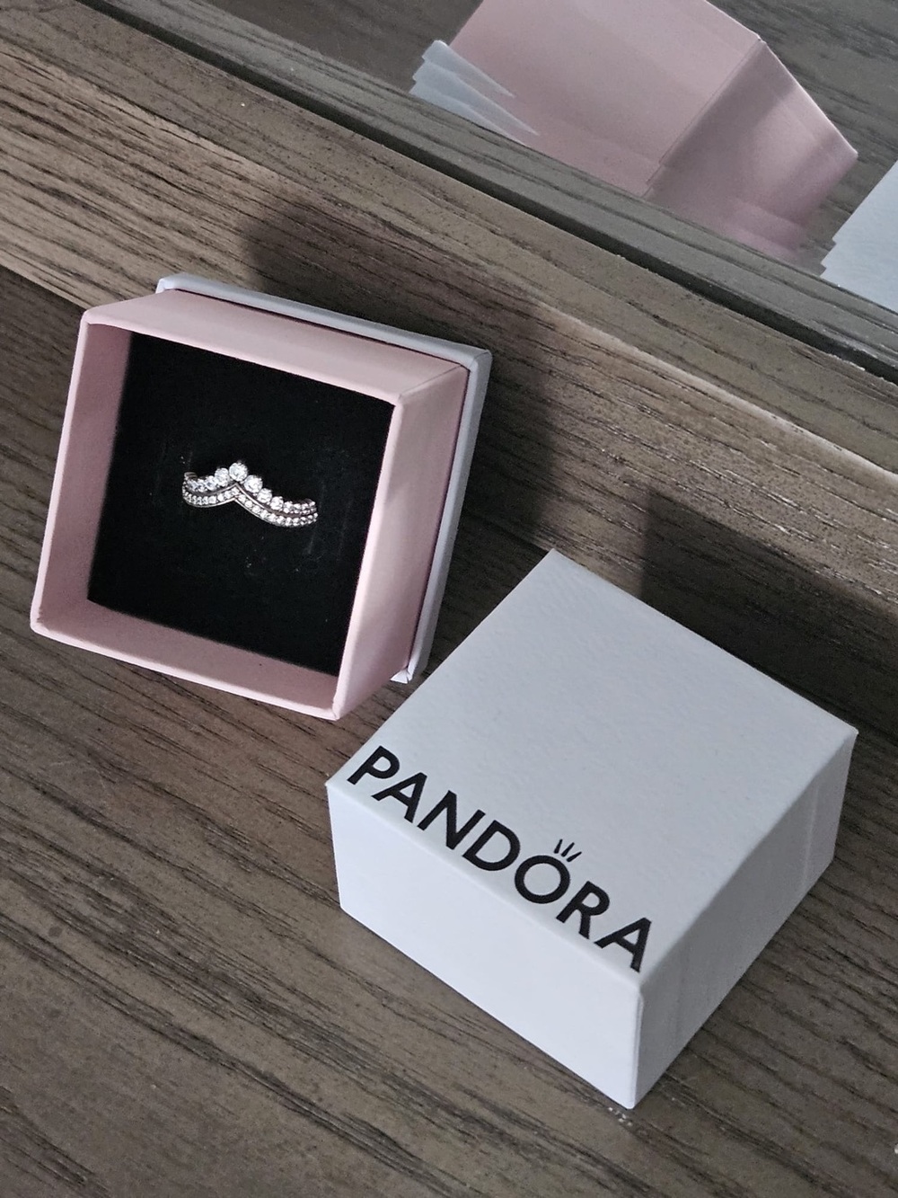 Pandora Silver Tiara-Style Ring with Clear Stones size 54